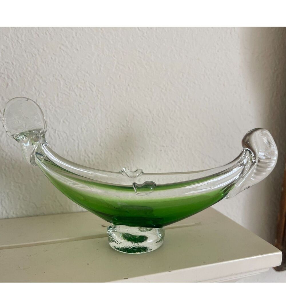 MURANO Art Glass ~ GONDOLA BOAT ~ Green Vintage Italy Italian Fine Handmade Scul